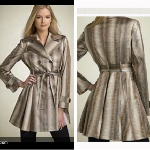 Helene Berman Python Print Tan Trench Coat Anthropologie size XS - Picture 1 of 11